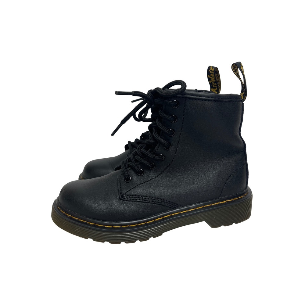 Dr. Martens 1460 Delaney Kids Black Leather Lace Up Side Zip Combat Boots Size 1